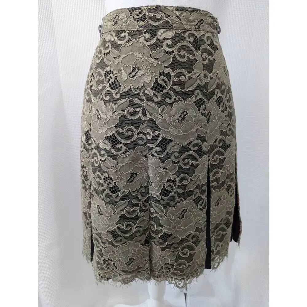 TORY BURCH! TAUPE BEIGE EMBROIDERED LACE, BLACK CHIFFON 